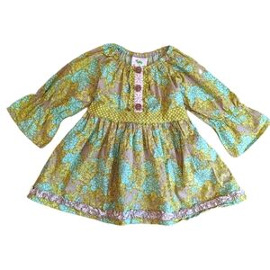Shrimp & Grits Cotton Blend Blue Green Gray Ruffle Dress 4T/5T